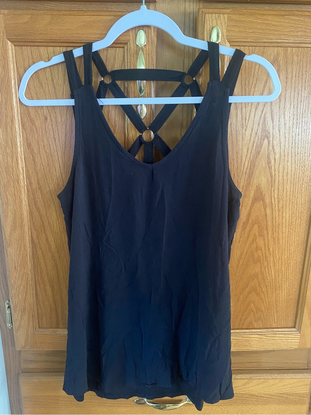 Maurices Black Strappy V-Neck Tank with Ring Back Detail